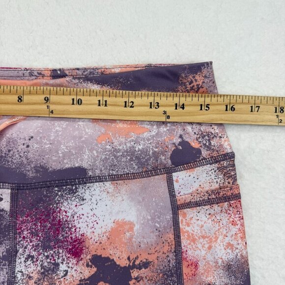 Reebok Capri Leggings Pockets Drawstring Splatter Print Mulled Grape Womens L - Picture 9 of 11